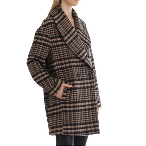 NWOT Anthropologie Avec Les Filles Houndstooth Plaid Wool Blend Coat Jacket M - Picture 3 of 15